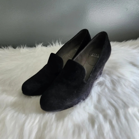 Stuart Weitzman Covered Wedge Slip On Suede Loafers 8 N  Stuart Weitzman Suede Black Loafer Wedge